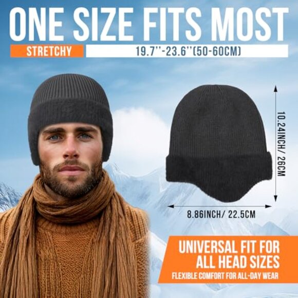 Fleece Lined Knit Beanie Earflap Hat Unisex Warm Winter Skull Cap